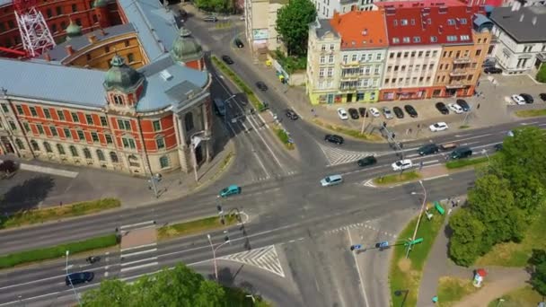 Kreuzung Schlossplatz Legnica Plac Zamkowy Luftaufnahme Polen Hochwertiges Filmmaterial — Stockvideo