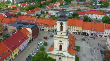 Market Square In Swiebodzice Urzad Rynek Aerial View Poland. High quality 4k footage