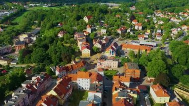 Panorama Centrum Houses Forest Zlotoryja Aerial View Poland. High quality 4k footage