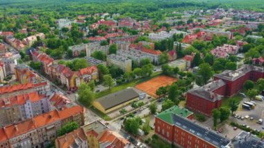 Panorama Tenement Houses Legnica Aerial View Poland. High quality 4k footage