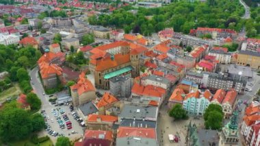 Panorama Of Church Klodzko Kosciol Aerial View Poland. High quality 4k footage
