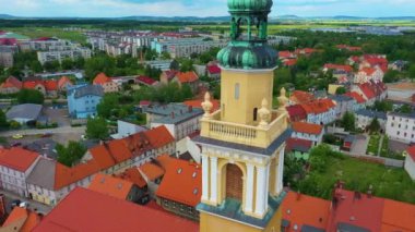 Church Tower Swiebodzice Wieza Kosciol Aerial View Poland. High quality 4k footage