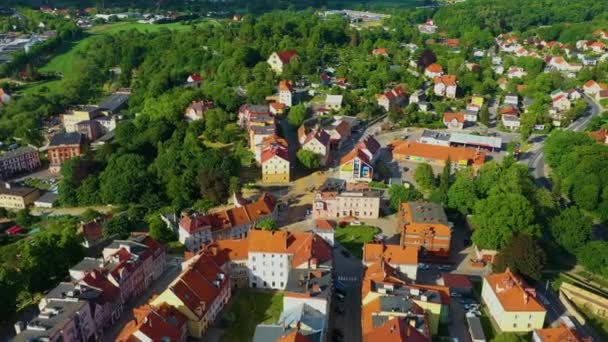 Panorama Centrum Houses Forest Zlotoryja Αεροφωτογραφία Πολωνία Υψηλής Ποιότητας Πλάνα — Αρχείο Βίντεο