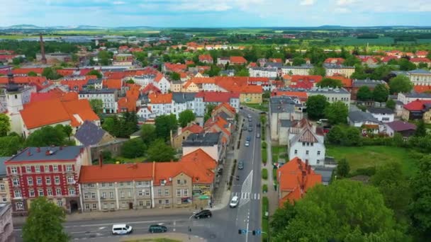 Walbrzyska Street Swiebodzice Aerial View Poland High Quality Footage — Stockvideo