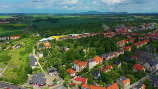 Panorama Mountains Houses Swiebodzice Domy Aerial View Poland High Quality — Stockvideo