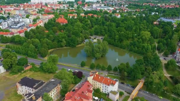 Island Goat Pond Legnica Kozi Staw Aerial View Poland High — Stok video