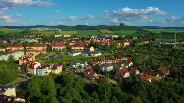 Panorama Centrum Houses Forest Zlotoryja Aerial View Poland High Quality — Vídeo de Stock