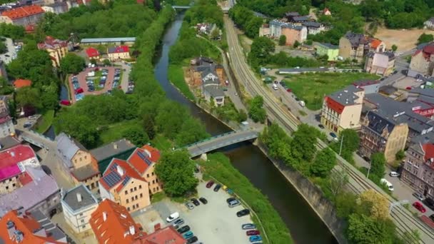 Panorama Bridge River Klodzko Πιο Αεροφωτογραφία Πολωνία Υψηλής Ποιότητας Πλάνα — Αρχείο Βίντεο