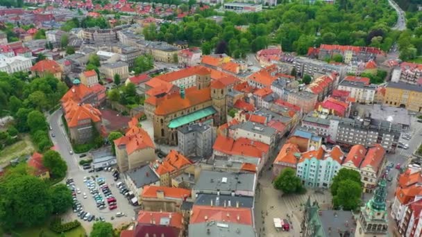 Klodzko Kilisesi Nin Panoraması Kosciol Havacılık Görünümü Polonya Yüksek Kalite — Stok video