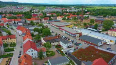 Shopping Malls And Chimney Swiebodzice Aerial View Poland. High quality 4k footage