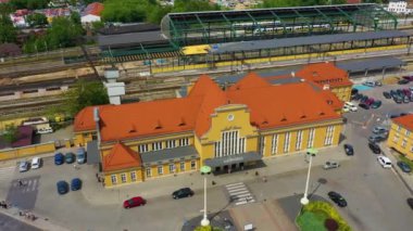 Railway Station Legnica Dworzec Kolejowy Aerial View Poland. High quality 4k footage