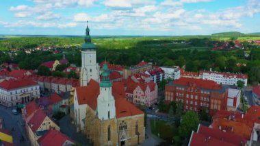 Centrum Market Square Zlotoryja Rynek Ratusz Aerial View Poland. High quality 4k footage