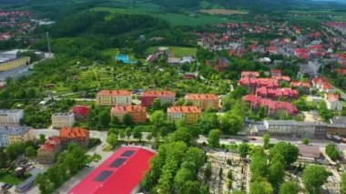 Panorama Mountains Houses Swiebodzice Aerial View Poland. High quality 4k footage
