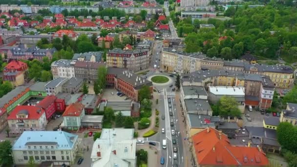 Plac Jagielly Roundabout Klodzko Rondo Aerial View Poland High Quality — Stockvideo