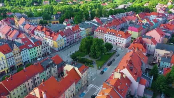 Centrum Market Square Zlotoryja Rynek Ratusz Aerial View Poland High — Stock Video