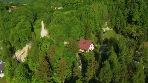 Hillside Mountain Zloty Stok Zbocze Aerial View Poland High Quality — Stockvideo