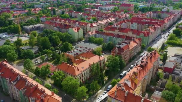 Panorama Tenement Houses Legnica Kamienice Aerial View Poland High Quality — Stockvideo