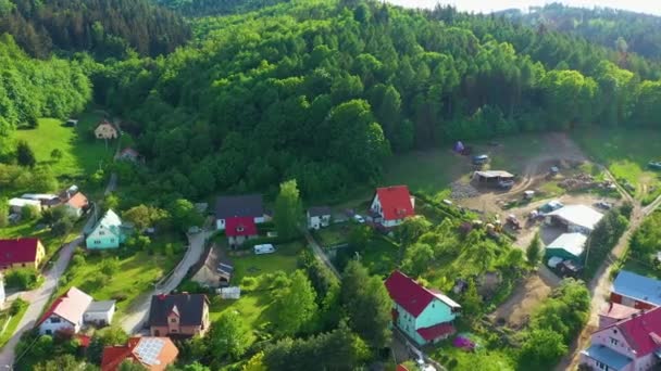 Landscape Houses Mountains Zloty Stok Aerial View Poland High Quality — Stockvideo