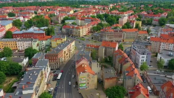 Panorama Street Muzealna Legnica Aerial View Poland High Quality Footage — Vídeo de Stock