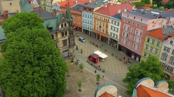 Old Town Market Square Klodzko Rynek Ratusz Aerial View Poland — Stock video