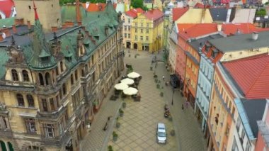 Old Town Market Square Klodzko Rynek Ratusz Aerial View Poland. High quality 4k footage