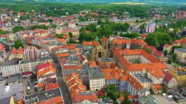 Panorama Of Church Klodzko Kosciol Aerial View Poland. High quality 4k footage