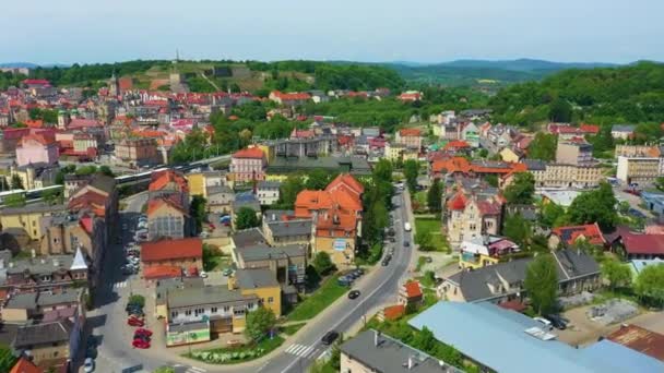 Panorama Street Houses Klodzko Aerial View Poland High Quality Footage — Vídeo de stock
