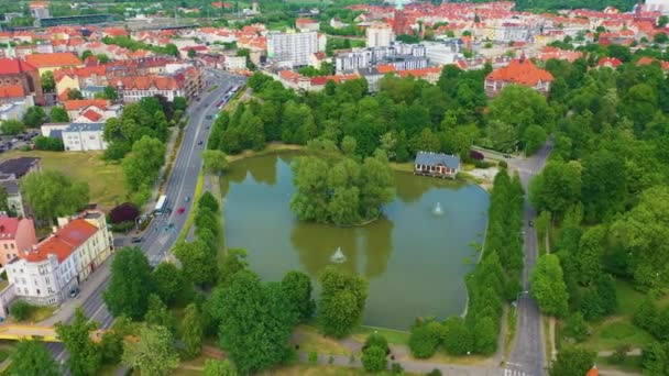 Island Goat Pond Legnica Kozi Staw Aerial View Poland Vysoce — Stock video