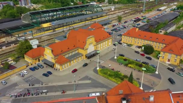 Legnica Tren Stasyonu Dworzec Kolejowy Hava Görüntülü Polonya Yüksek Kalite — Stok video