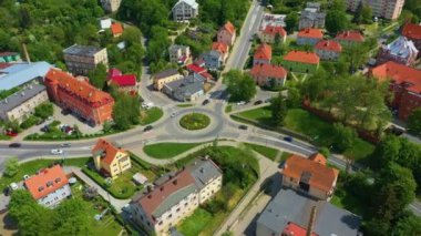 Roundabout Klodzko Rondo Aerial View Poland. High quality 4k footage