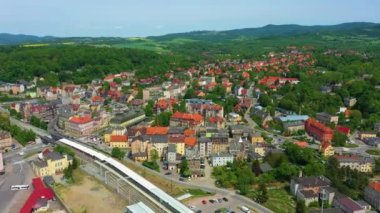 Panorama Mountains Houses Klodzko Aerial View Poland. High quality 4k footage