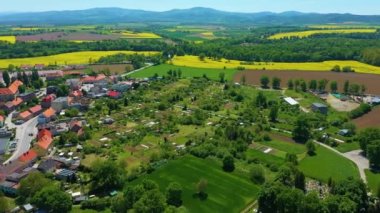 Landscape Fields Gardens Kamieniec Zabkowicki Ogrodki Aerial View Poland. High quality 4k footage