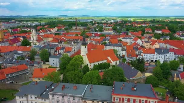 Panorama Church Swiebodzice Kosciol Aerial View Poland High Quality Footage — Stock video