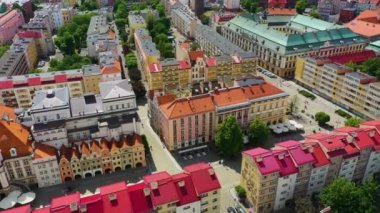 Market Square And Old Town Legnica Stare Miasto Aerial View Poland. High quality 4k footage