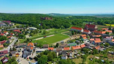 Beautiful Panorama Of Kamieniec Zabkowicki Castle Aerial View Poland. High quality 4k footage