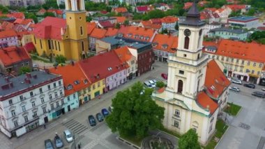 Market Square In Swiebodzice Ratusz Rynek Erial View Poland. High quality 4k footage