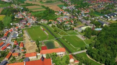 Panorama Stadium Castle Kamieniec Zabkowicki Stadion Aerial View Poland. High quality 4k footage