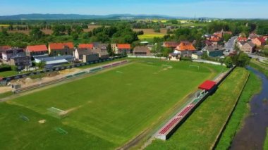 Stadium Castle Kamieniec Zabkowicki Stadion Aerial View Poland. High quality 4k footage