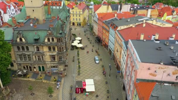 Old Town Market Square Klodzko Rynek Ratusz Aerial View Poland — Vídeo de stock