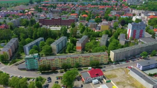Lakótelep Nysa Folyó Klodzko Osiedle Aerial View Lengyelország Kiváló Minőségű — Stock videók