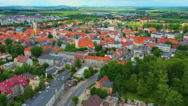 Panorama Market Square Centrum Swiebodzice Aerial View Poland High Quality — ストック動画
