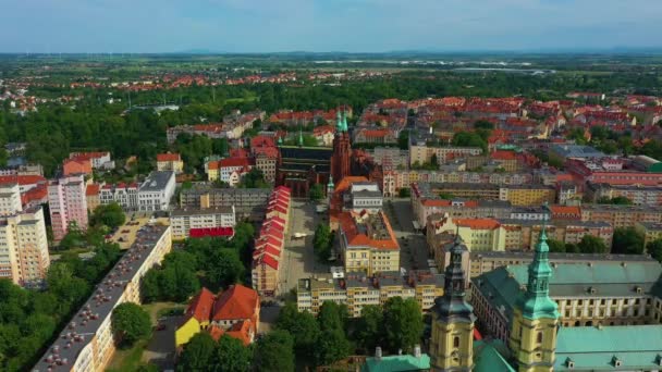 Panorama Old Town Legnica Ratusz Aerial View Poland High Quality — Stok video