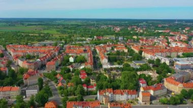 Panorama Tenement Houses Legnica Aerial View Poland. High quality 4k footage