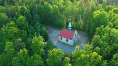 Church On The Mountain Zloty Stok Kosciol Na Gorze Aerial View Poland. High quality 4k footage