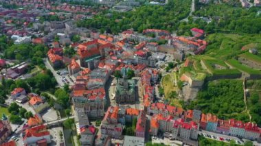 Old Town Market Square Twierdza Klodzko Rynek Aerial View Poland. High quality 4k footage
