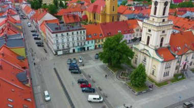 Market Square In Swiebodzice Ratusz Rynek Erial View Poland. High quality 4k footage