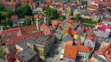 Old Town Gothic Bridge Over Mlynowka Klodzko Aerial View Poland. High quality 4k footage