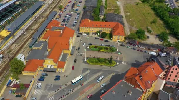 Railway Station Legnica Dworzec Kolejowy Aerial View Poland High Quality — ストック動画