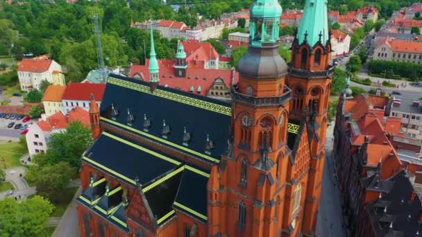 Peter Paul Kathedraal Legnica Katedra Piotra Pawla Luchtfoto Uitzicht Polen — Stockvideo