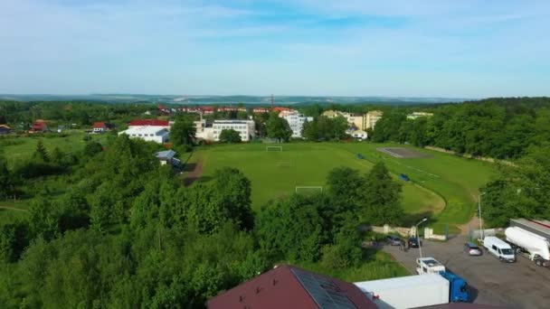 Landscape Football Field Zloty Stok Aerial View Poland High Quality — стоковое видео